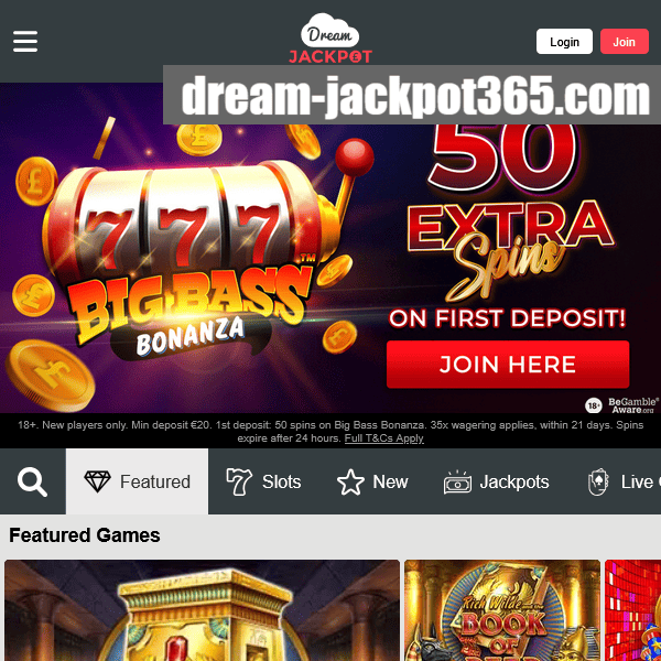 Dream Jackpot hero banner 50 extra spins Big Bass Bonanza