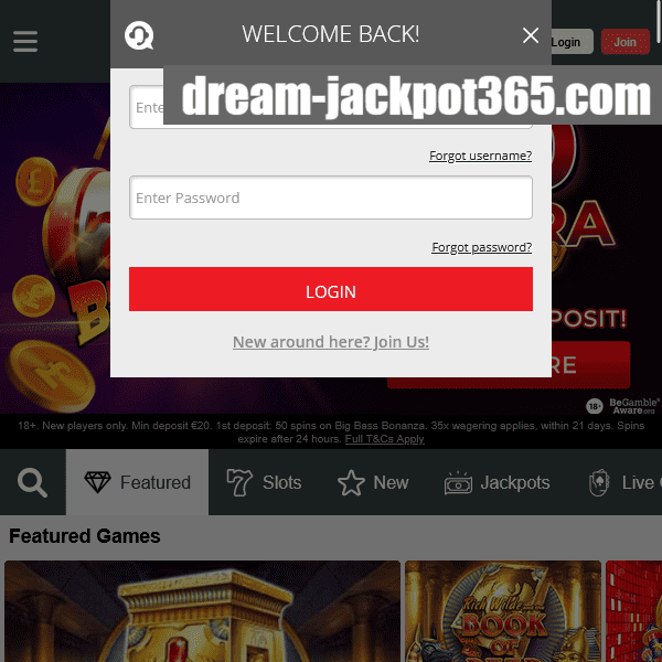 Dream Jackpot login modal