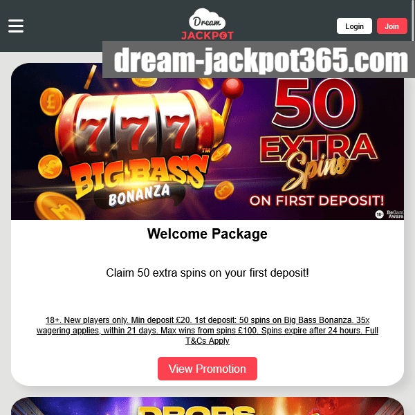 Dream Jackpot promotion welcome package 50 extra spins