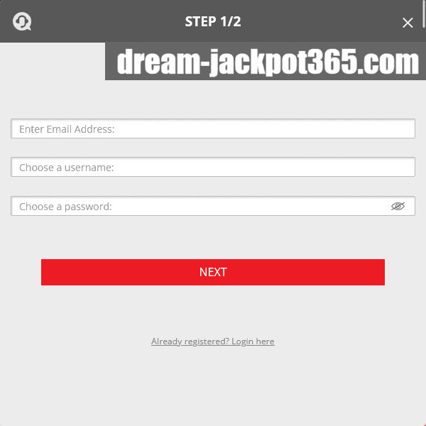 Dream Jackpot registration step 1